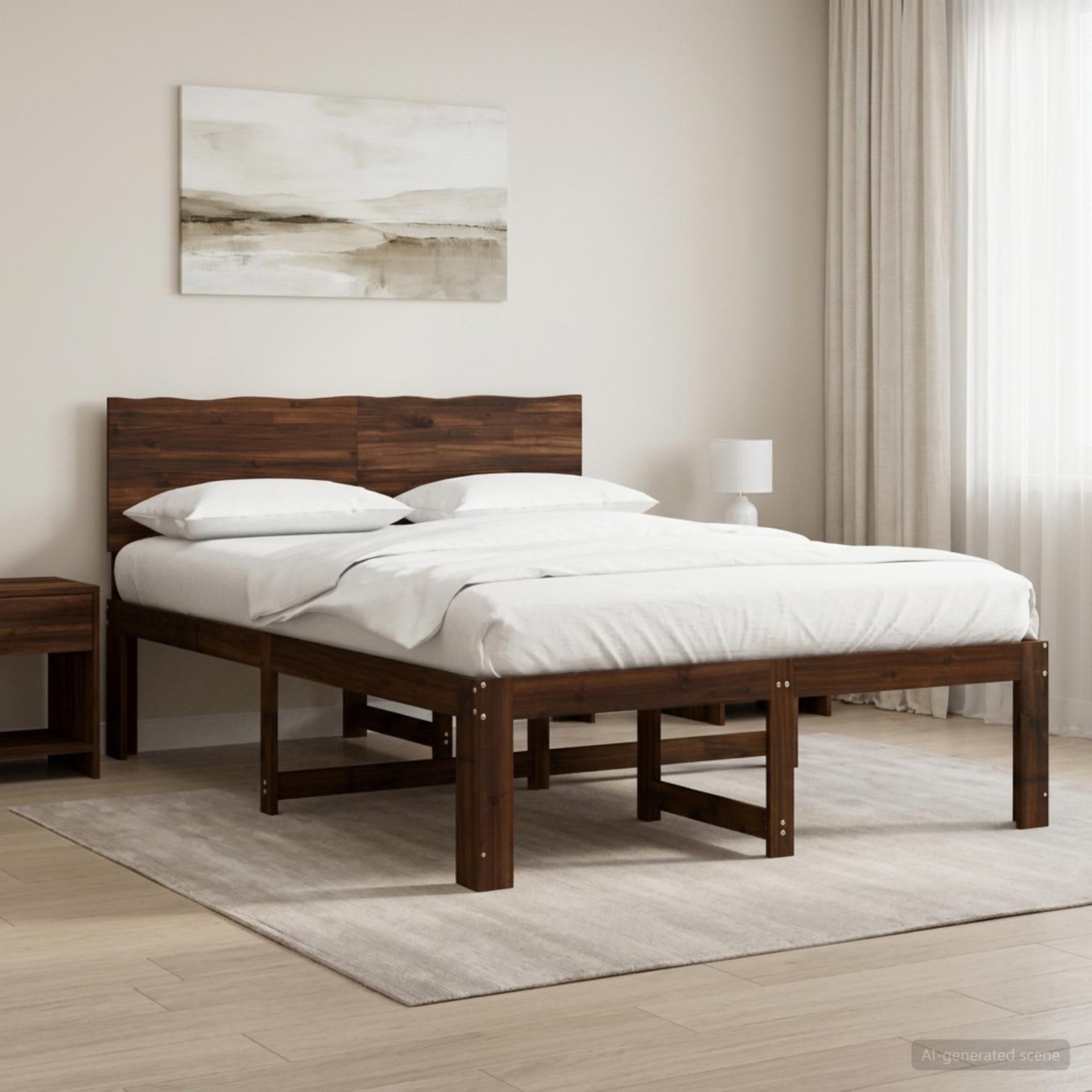 Dobbelt sengestel med hovedgærde ROSTOCK mørk brun 135 x 190 cm