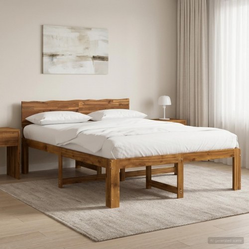 Dobbelt sengestel med hovedgærde ROSTOCK naturfarvet 140 x 190 cm