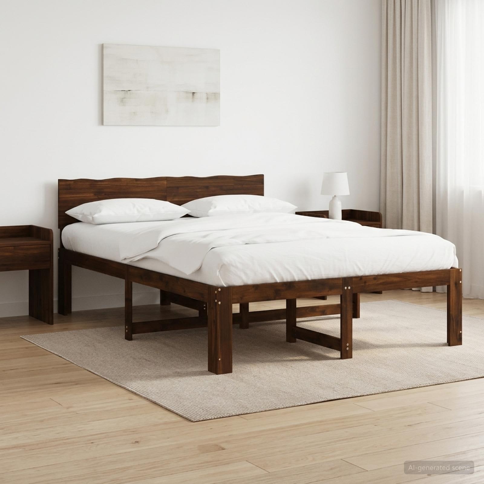 Dobbelt sengestel med hovedgærde ROSTOCK mørk brun 135 x 190 cm