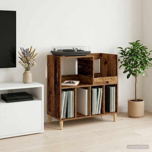 Pladespillerstand i egetræ 82 x 39,5 x 82,5 cm i konstrueret træ