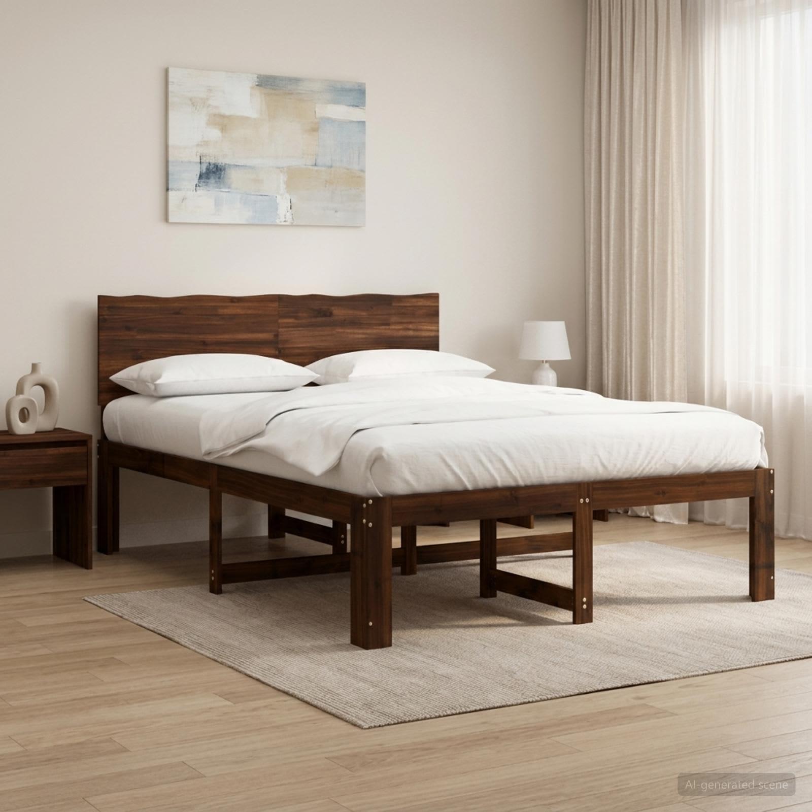 Dobbelt sengestel med hovedgærde ROSTOCK mørk brun 120 x 190 cm