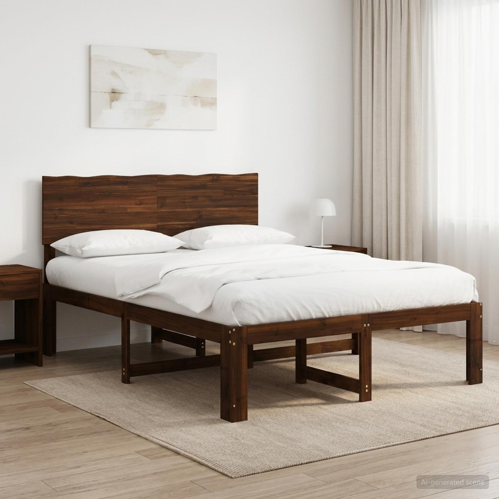 Dobbelt sengestel med hovedgærde ROSTOCK mørk brun 135 x 190 cm