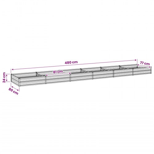 Hævet havebed grå 480 x 80 x 24 cm i koldvalset stål