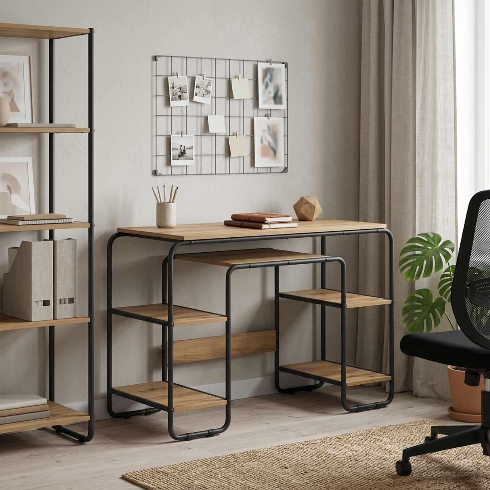 Skrivebord med opbevaring i artisan-eg 113,5 x 52 x 75,5 cm