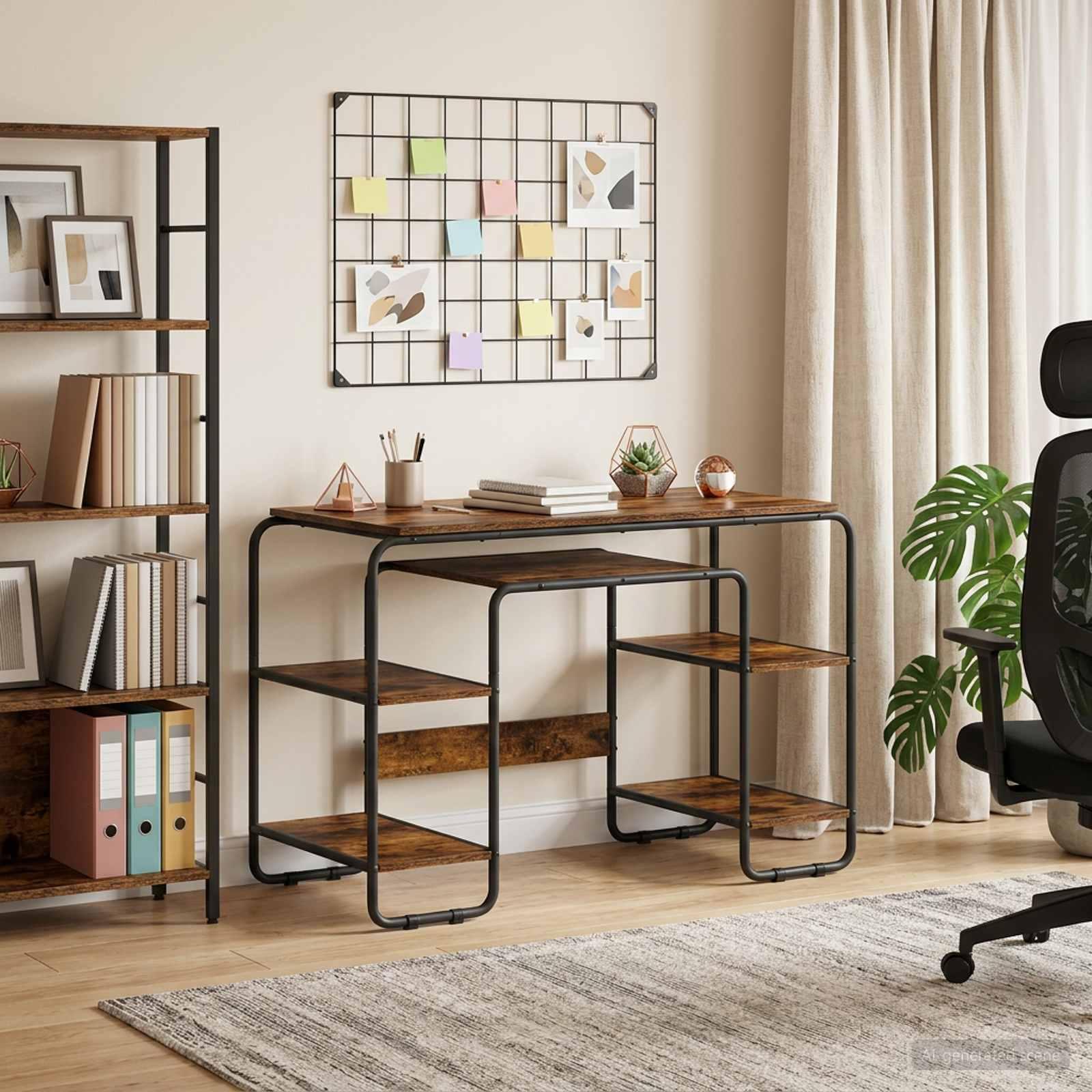 Skrivebord med opbevaring i røget eg 113,5 x 52 x 75,5 cm
