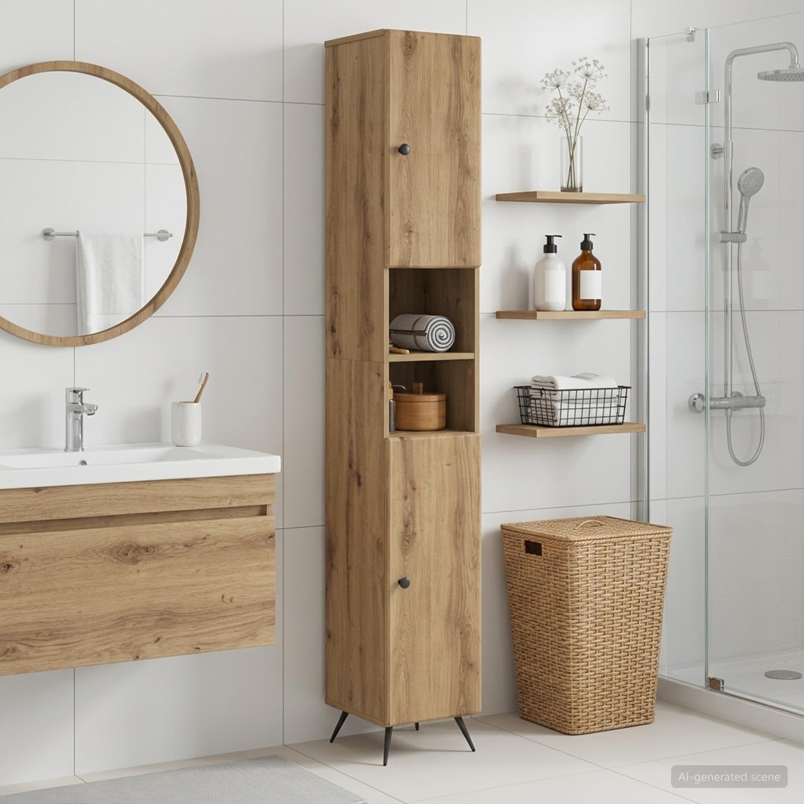 Badeværelsesskab med åben hylde BREDA artisan-eg 190 cm