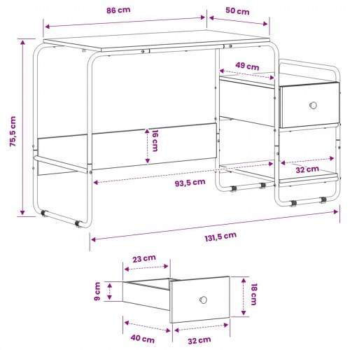 Skrivebord med opbevaring Sonoma-eg 131,5 x 50 x 75,5 cm