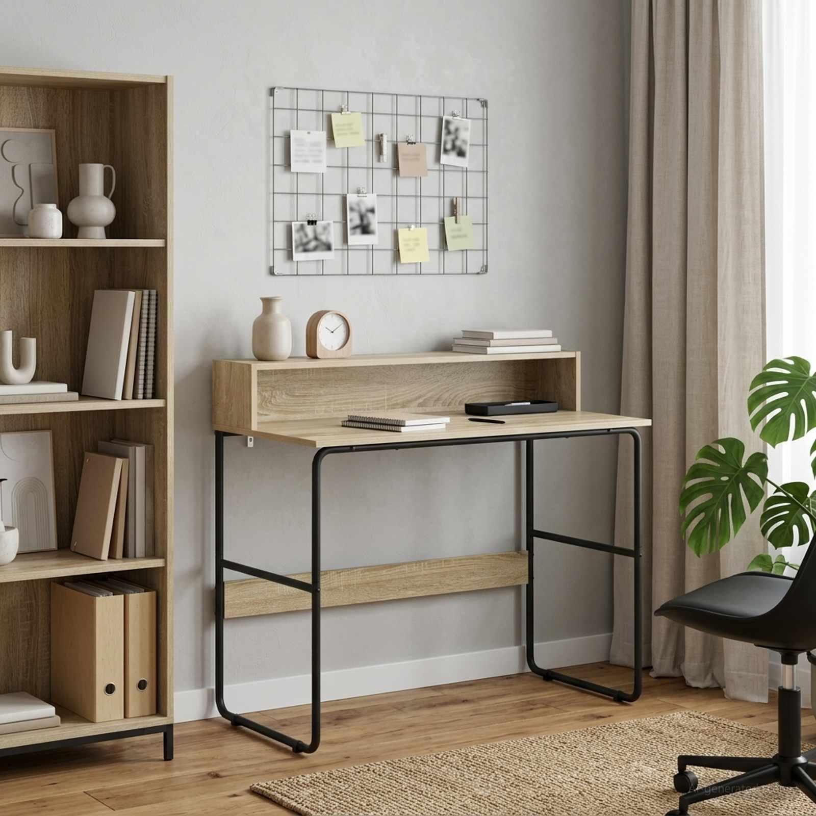 Skrivebord med opbevaring i sonoma-eg 100 x 50 x 91 cm