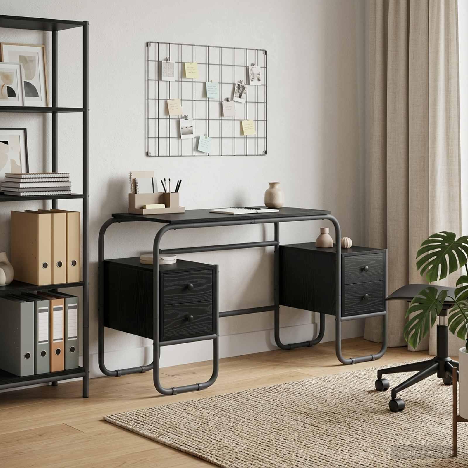Skrivebord med opbevaring i sort eg 145 x 50 x 75 cm