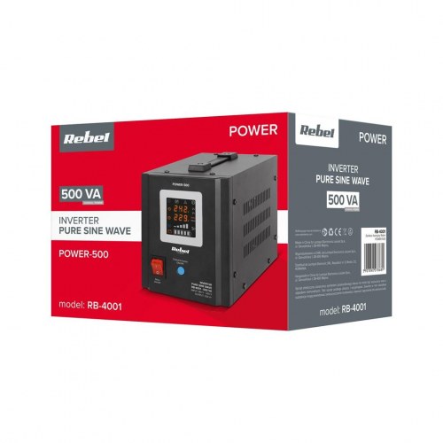 Rebel POWER-500 nødstrømsforsyning med ren sinusbølge, 12 V lader, 230 V, 500 VA/300 W