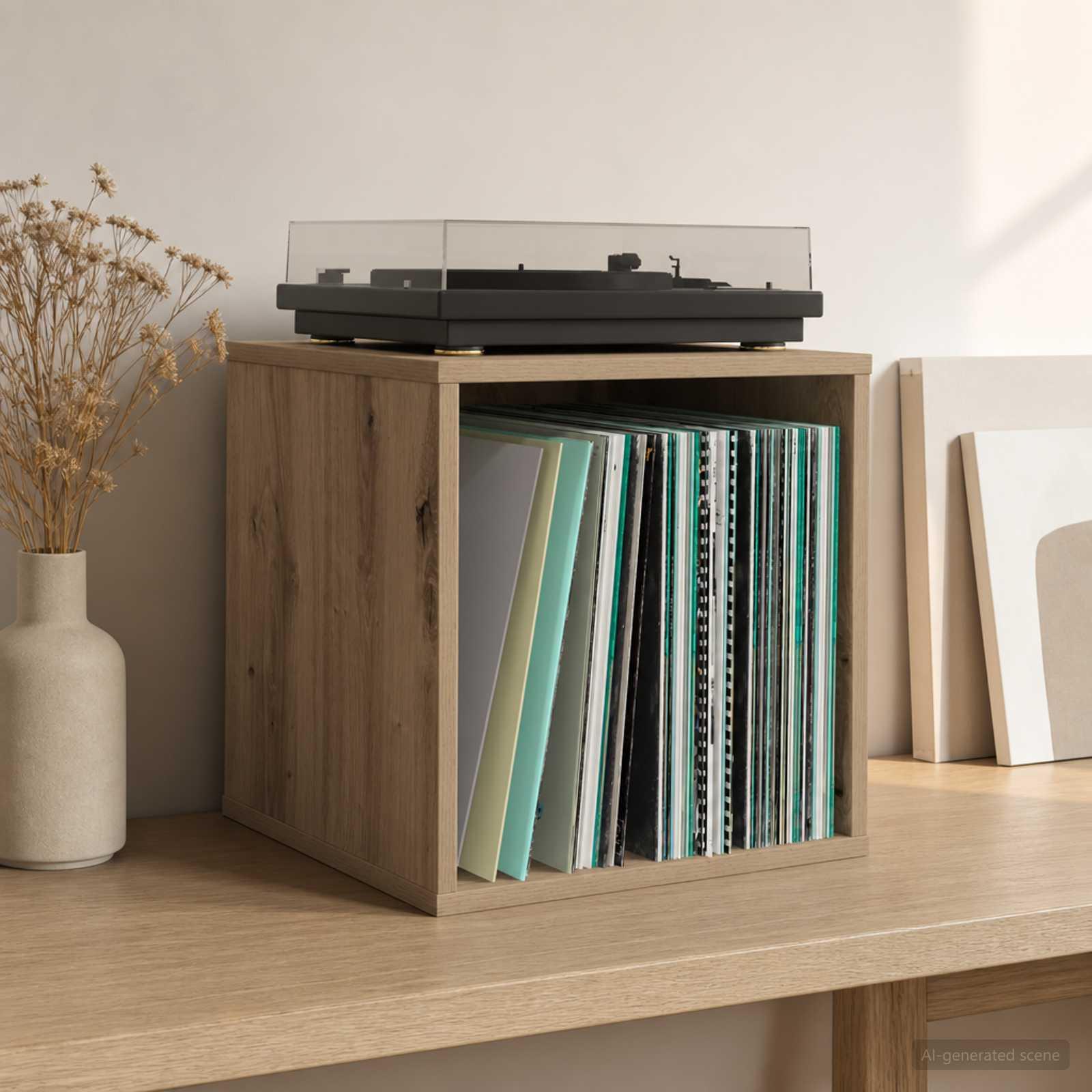 Vinylalbum kasse i artisan-eg 37 x 36,5 x 38 cm til vinylopbevaring
