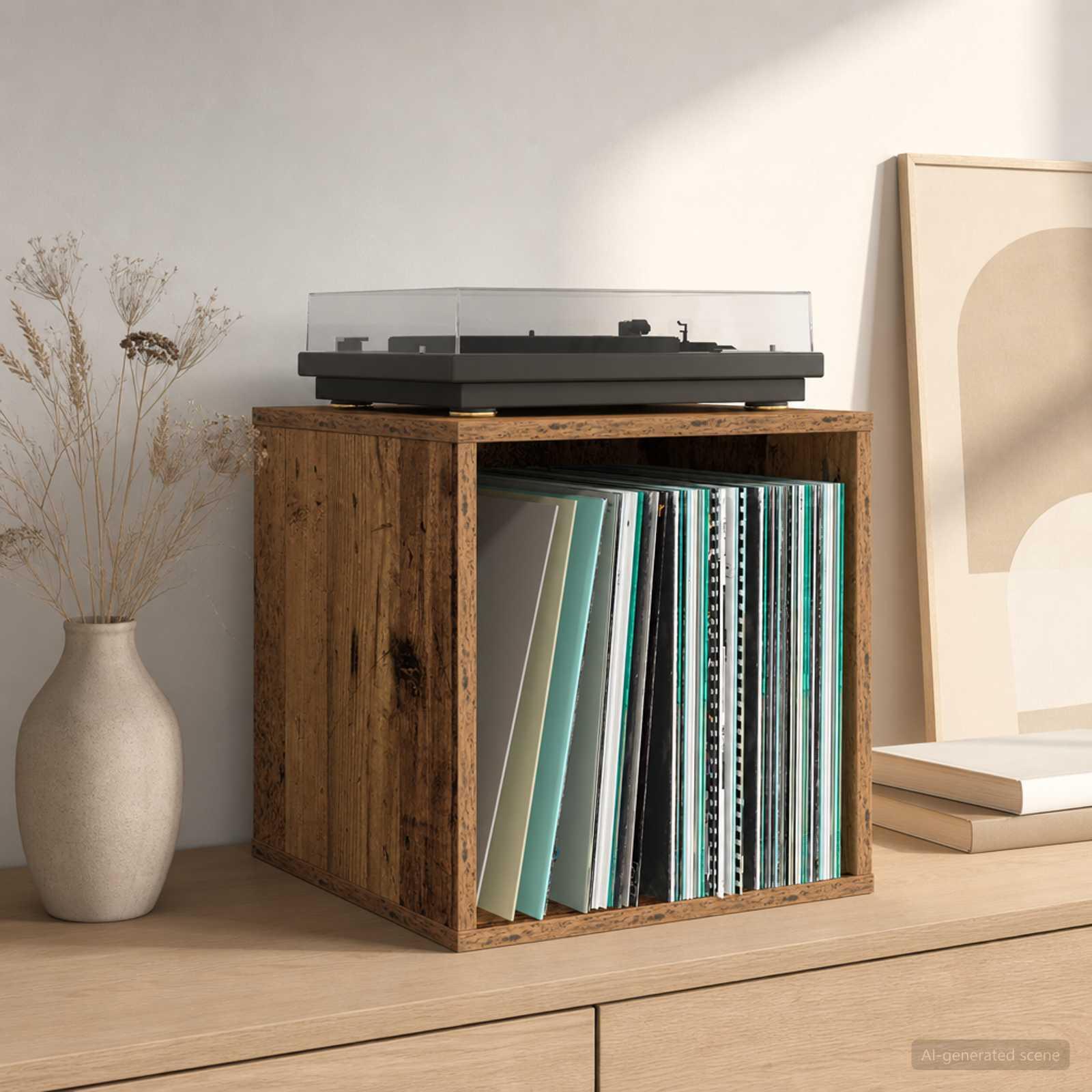 Vinylalbum kasse 2 stk. egetræ 37 x 36,5 x 38 cm