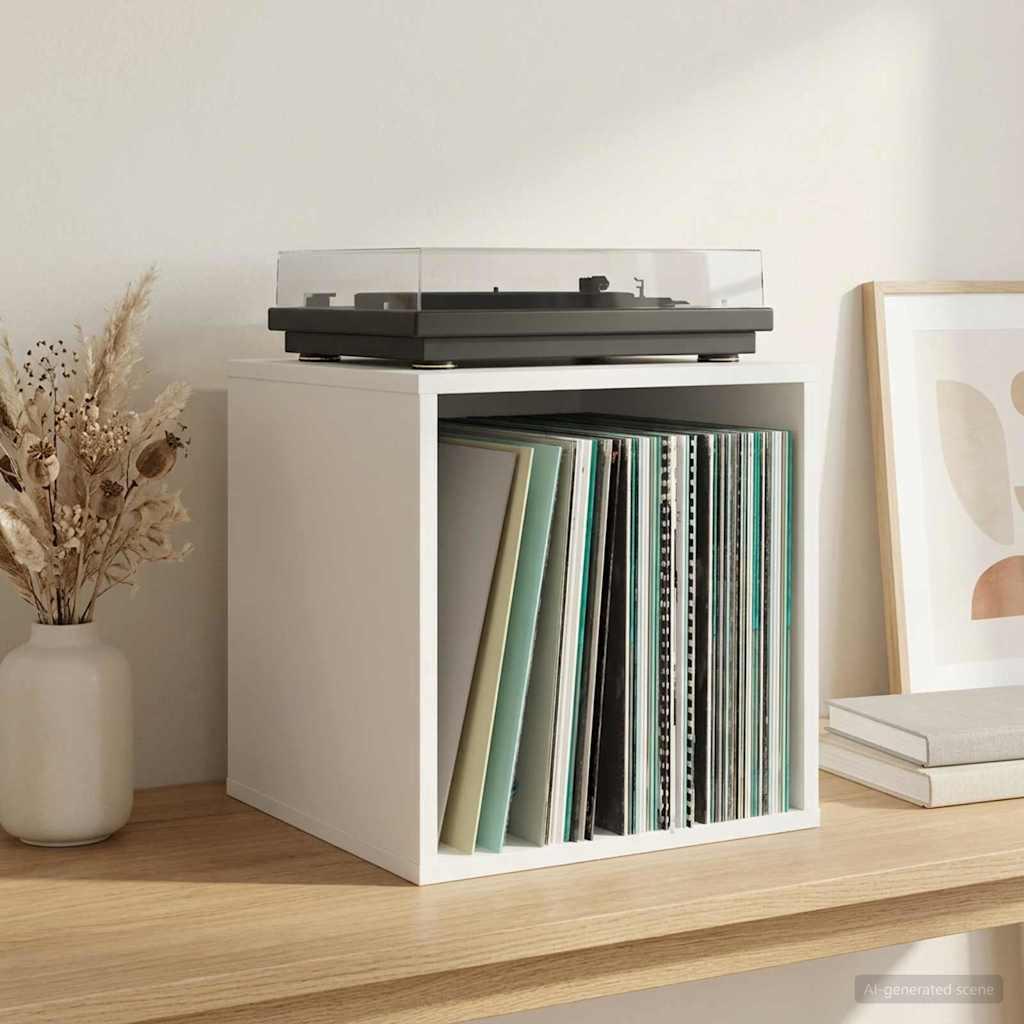 Vinylalbum kasse 2 stk. hvid 37 x 36,5 x 38 cm i konstrueret træ