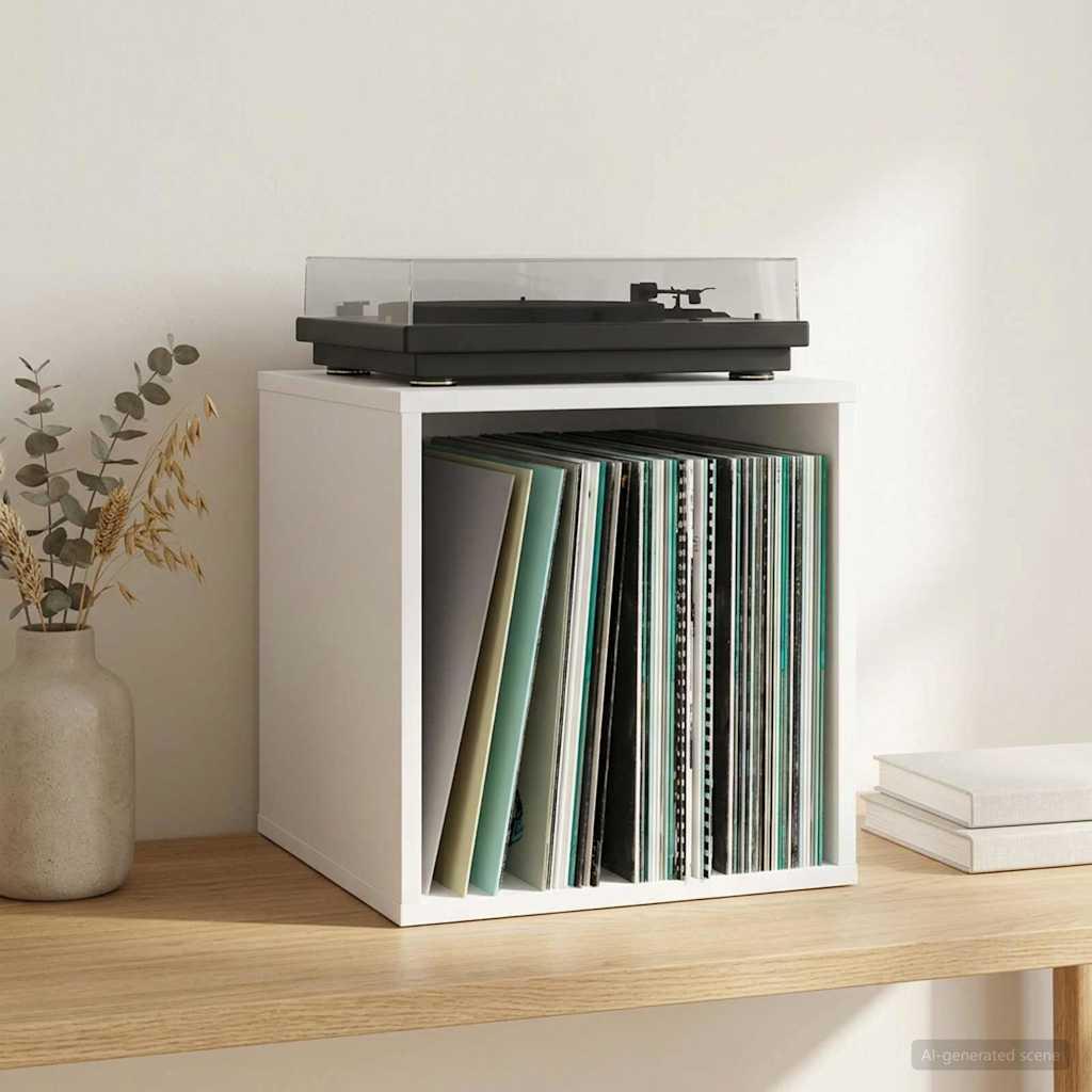 Vinylalbum kasse hvid 37 x 36,5 x 38 cm i konstrueret træ