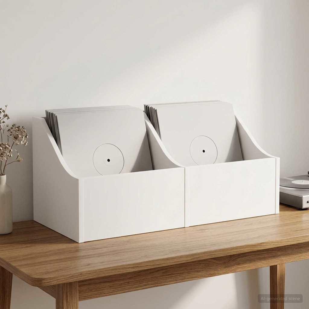 LP pladeæske 2 stk. hvid 37 x 33 x 32 cm i konstrueret træ