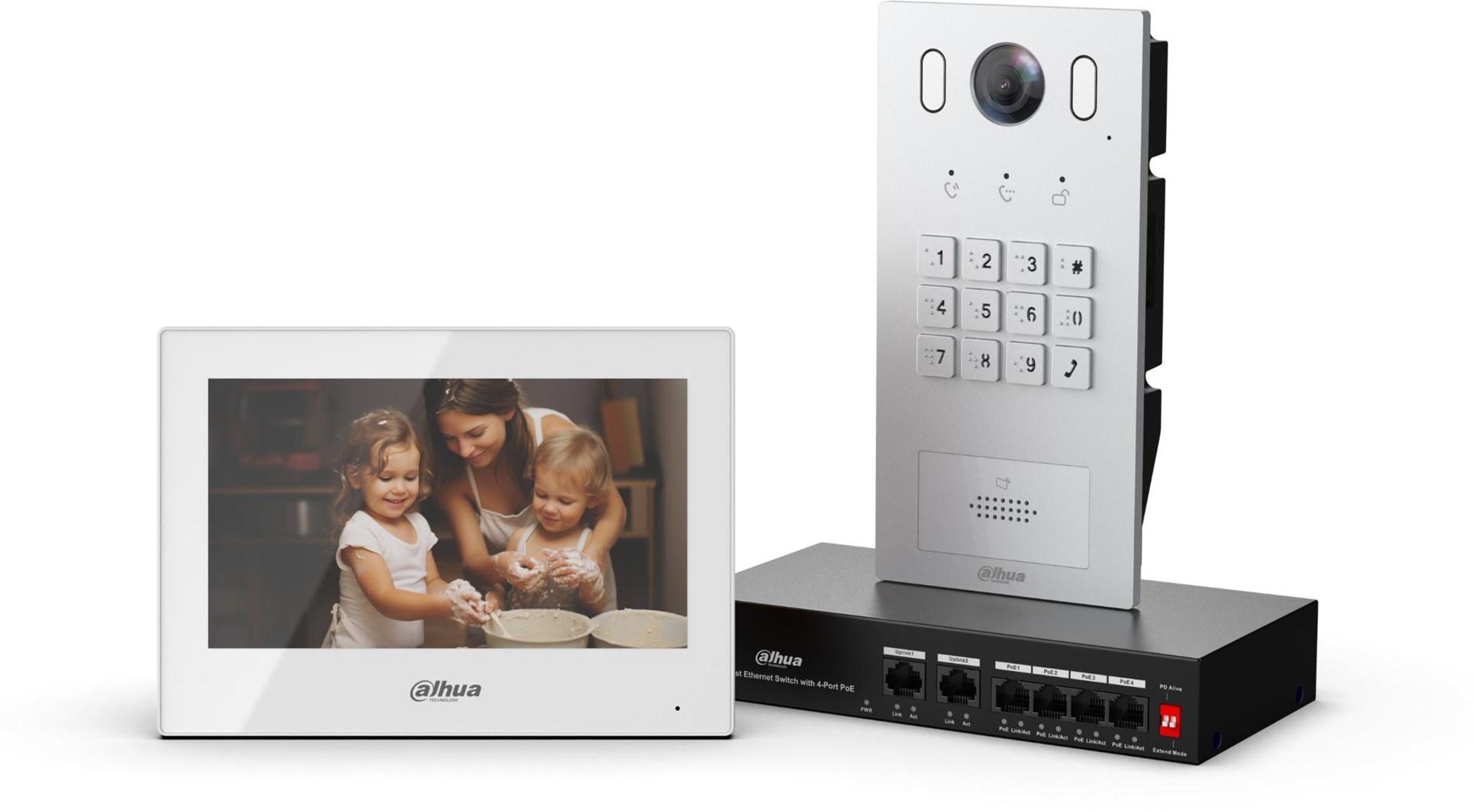 Dahua KTP05(F) video dørtelefon sæt med kamera og PoE-switch