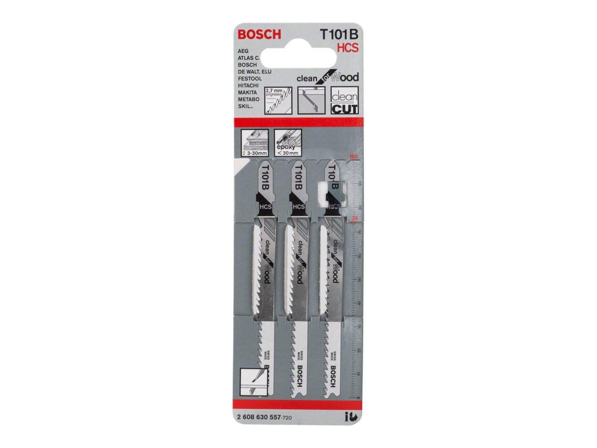 Bosch clean for Wood T 101 B - Stiksavsklinge - for spånplade, krydsfiner, træfiberplade, blødtræ, epoxy, ikke-slibende træmaterialer - 3 stykker - T-skaft - længde: 100 mm