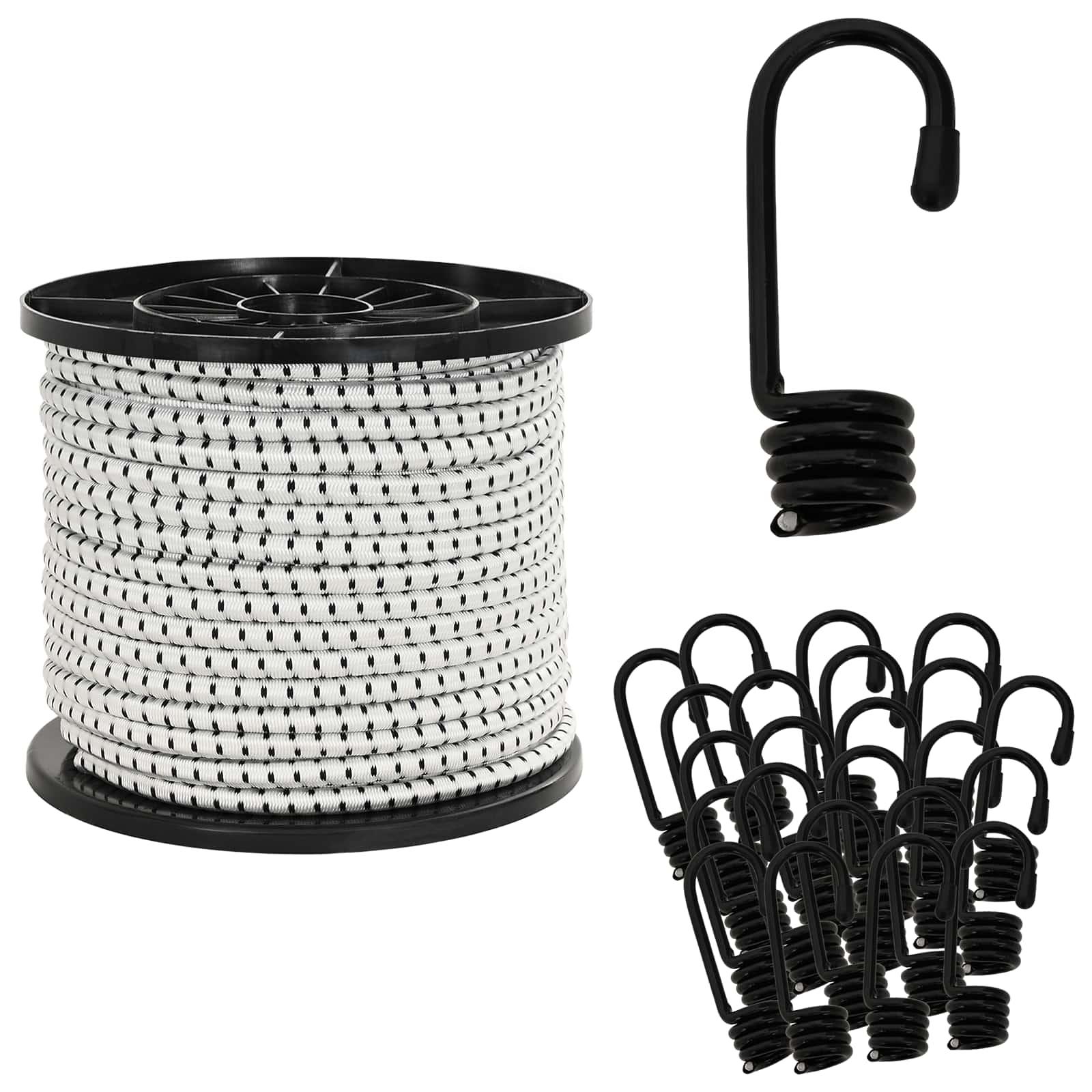 Bungee snor med kroge 10 mm 50 m sort og hvid