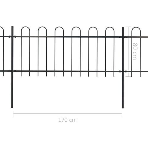 Havehegn med buet top 11,9 x 0,8 m sort stål
