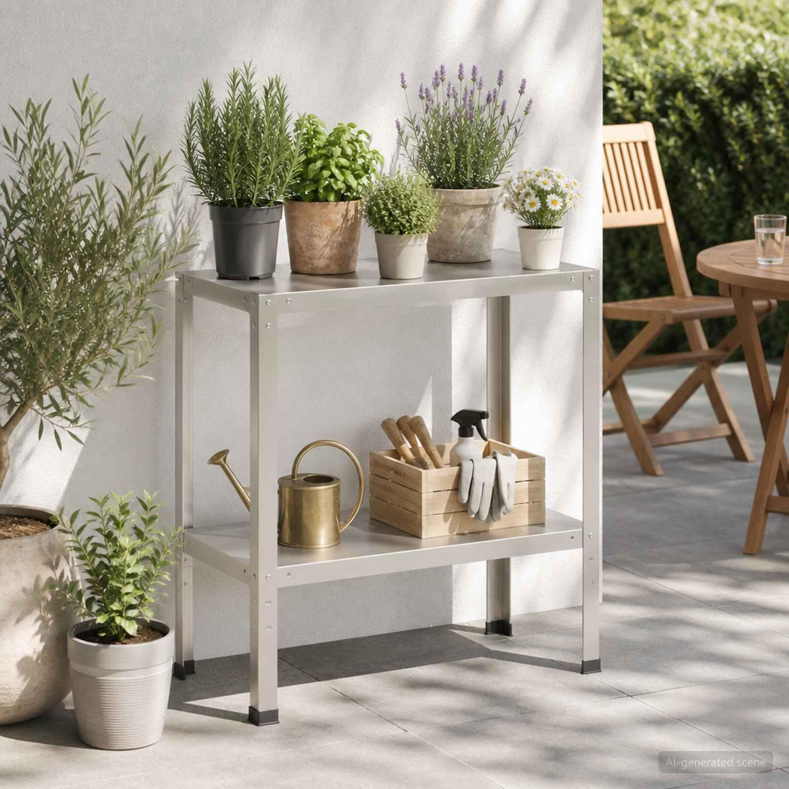 Plantebord i rustfrit stål 100 x 40 x 80 cm sølv