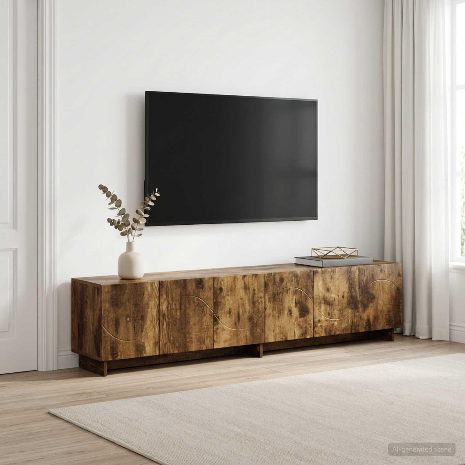 TV-bord 180 x 34,5 x 40 cm i røget eg med 6 låger