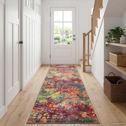 Tæppe runner LESAKA farverig 80 x 250 cm i diamantvelour