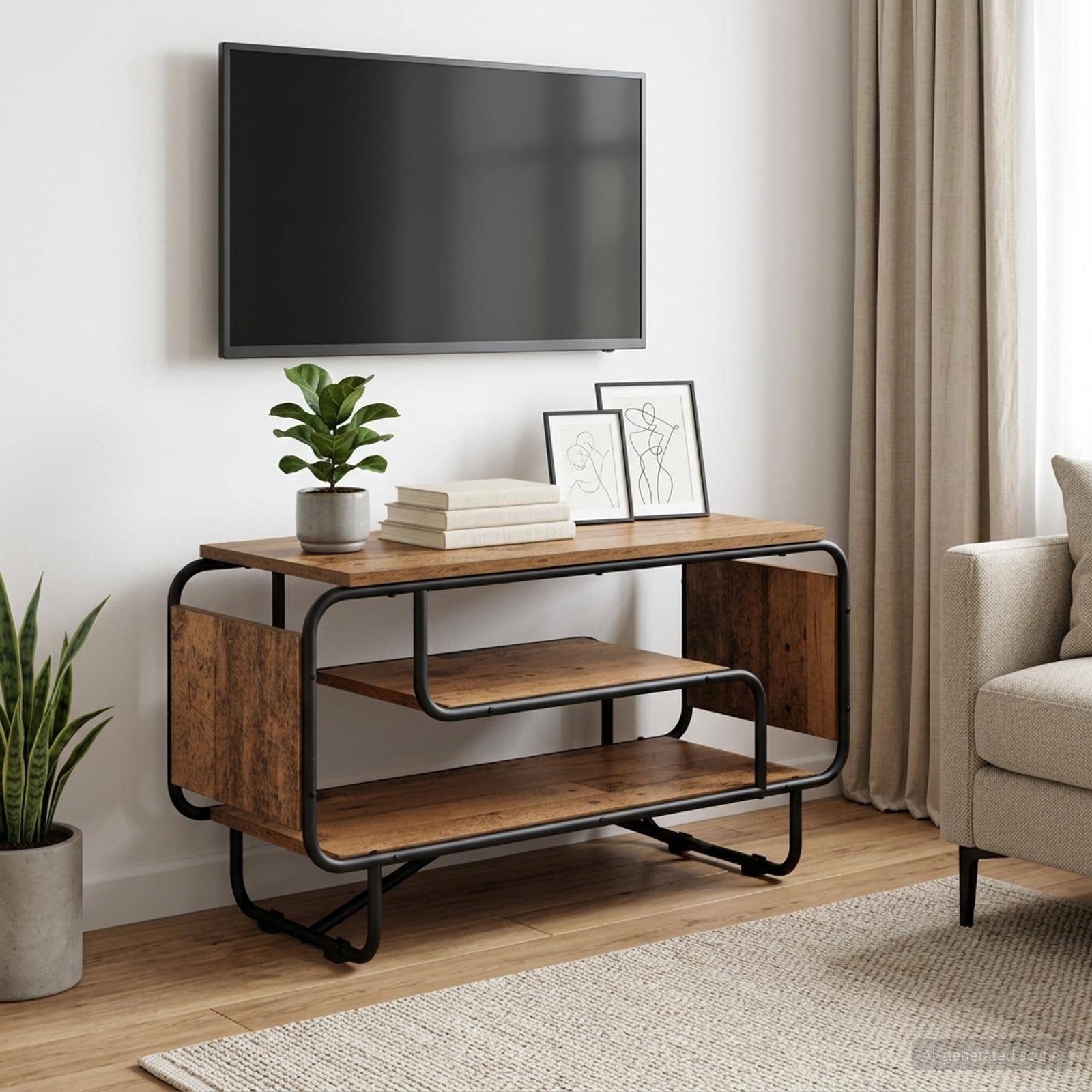 TV-bord i gammelt træ 80 x 36 x 45 cm med 3 åbne hylder