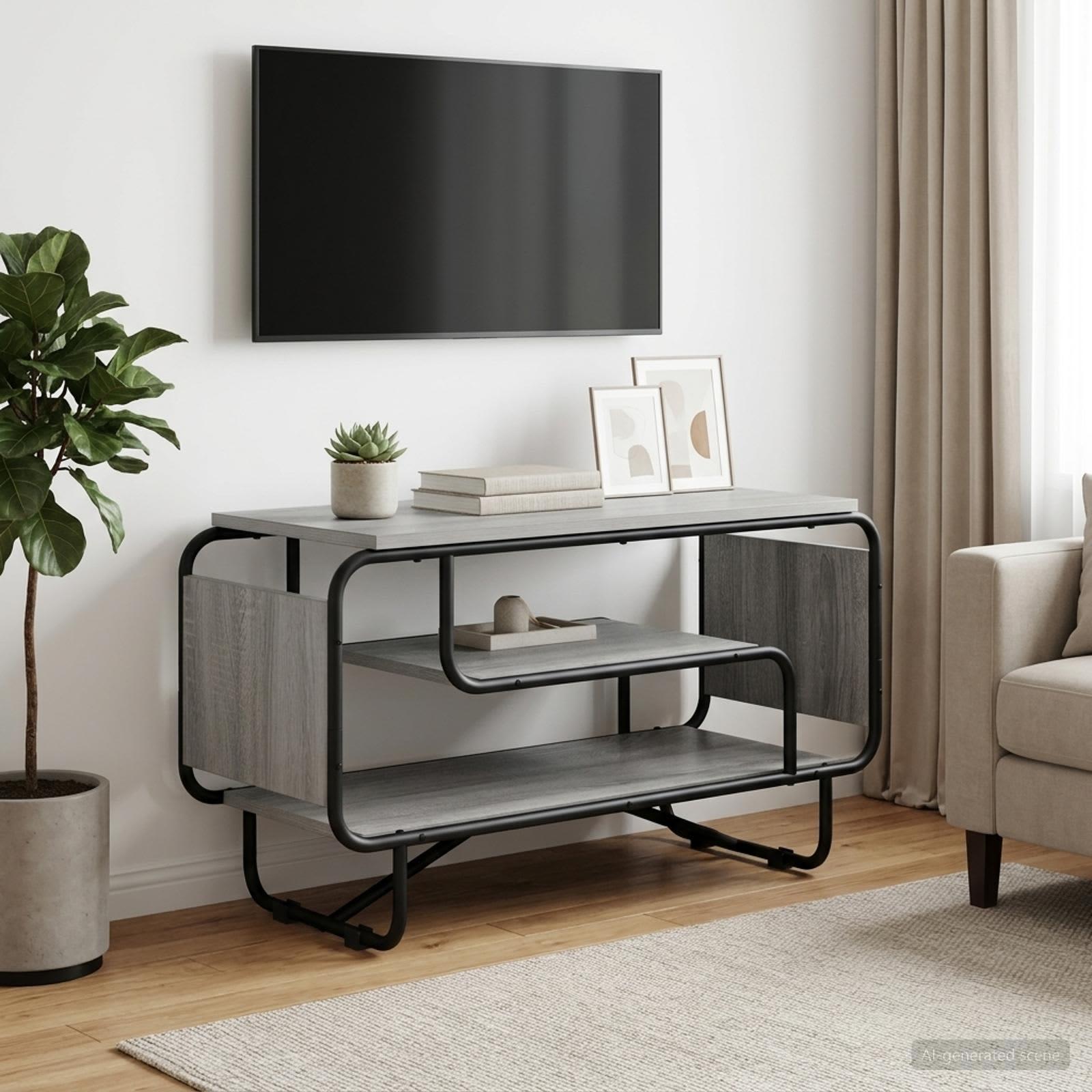 TV-bord 80 x 36 x 45 cm i grå sonoma med 3 åbne hylder