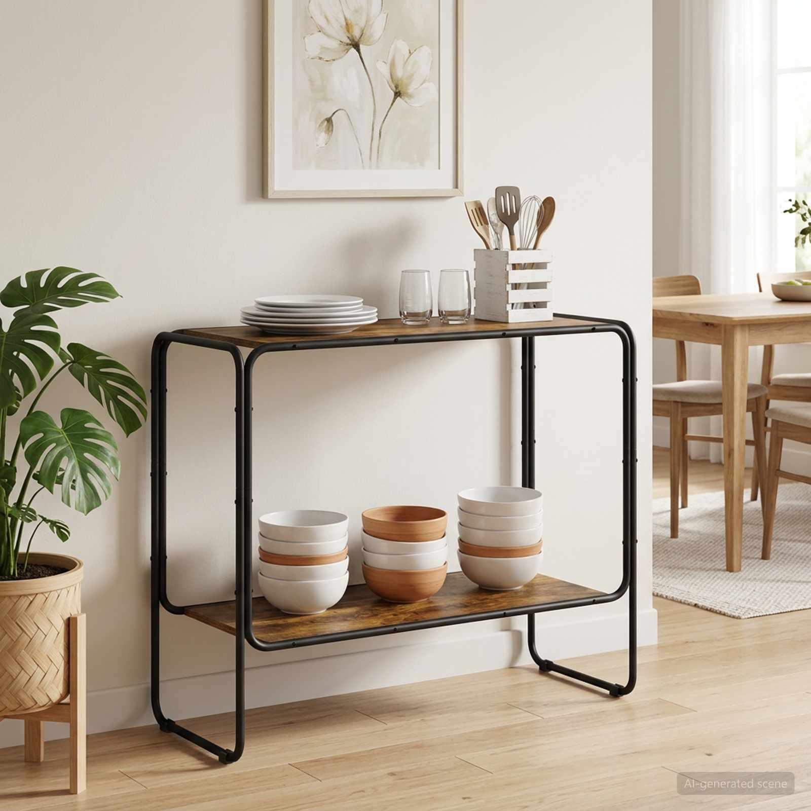 Sidebord / skænk i røget eg 93,5 x 38 x 75 cm med 2 hylder
