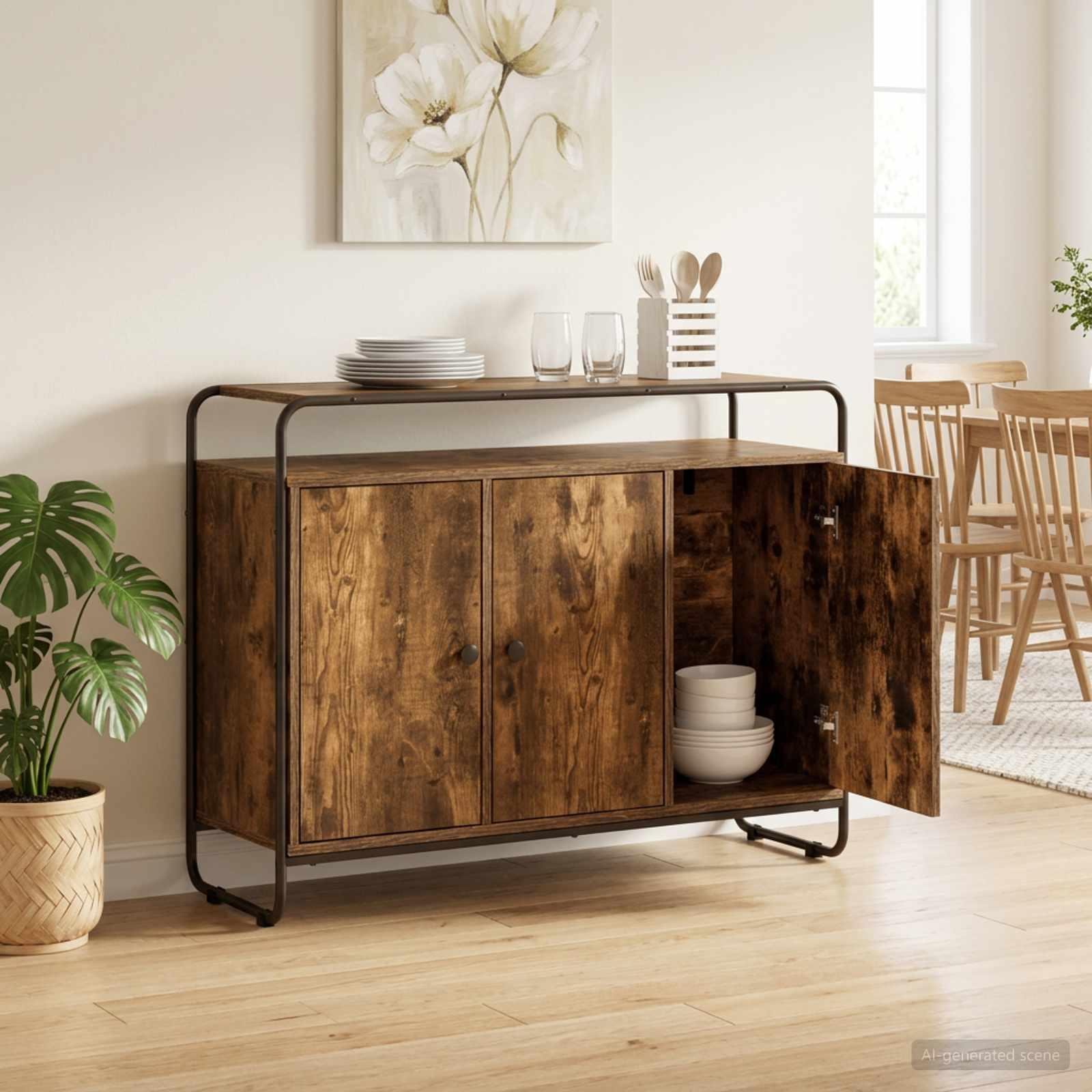 Skænk i røget eg 102 × 35 × 75 cm med 3 låger