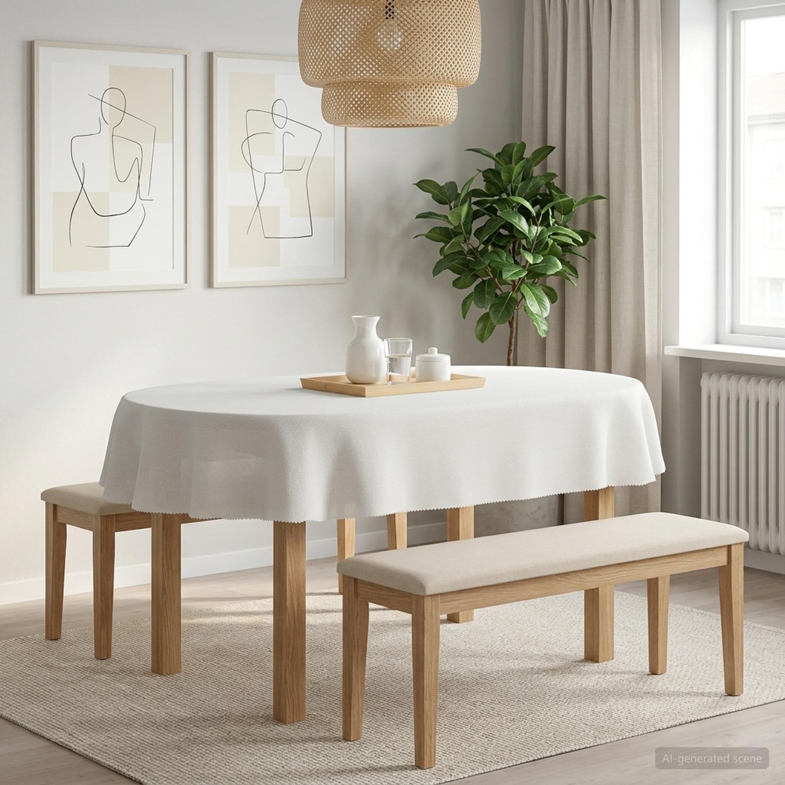 Bordklæde oval hvid 160 x 220 cm