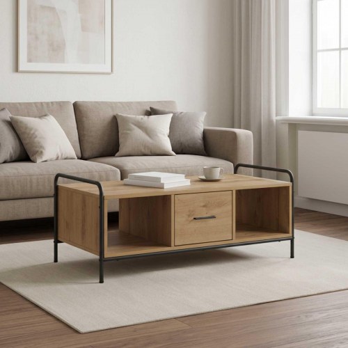 Sofabord i artisan-eg 99,5 x 49 x 41 cm med skuffe og opbevaring