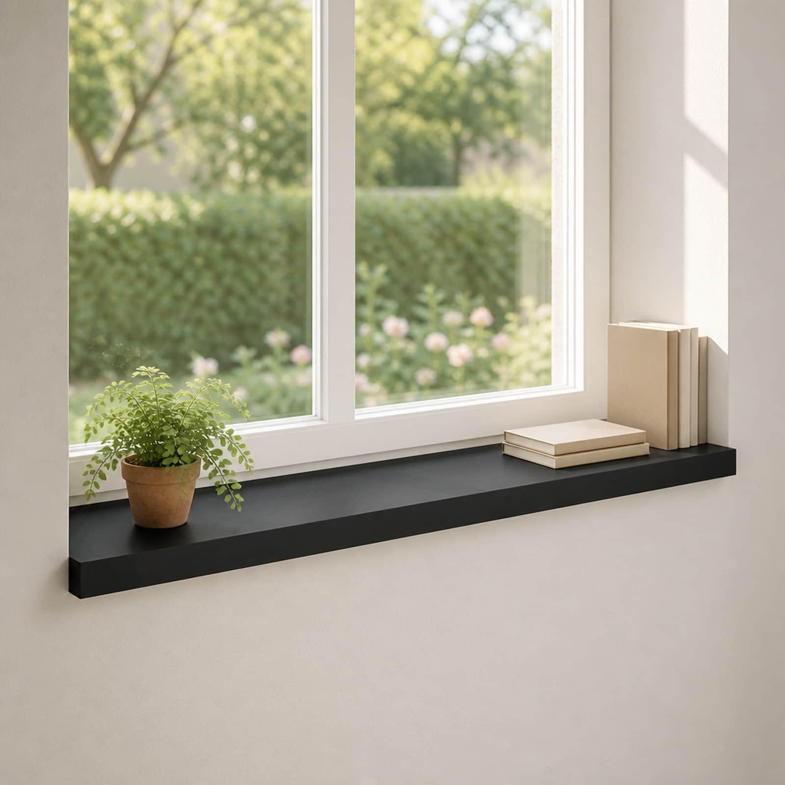 Vindueskarme 2 stk. sort 80 x 30 x 2 cm i massiv bøg