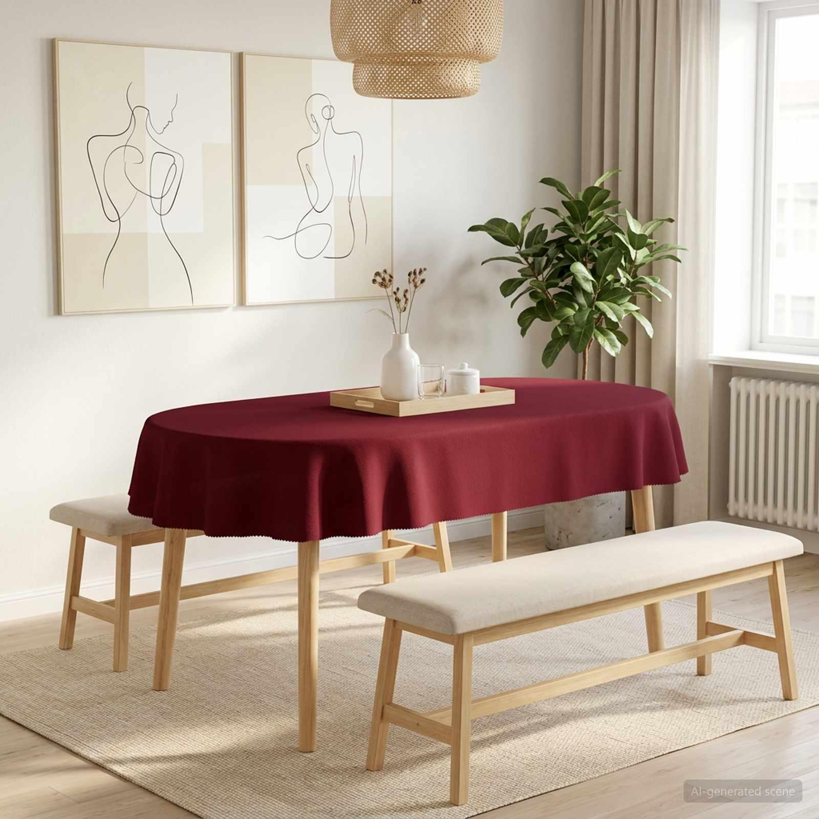 Bordklæde 5 stk. oval vinrød 160 x 220 cm i polyester