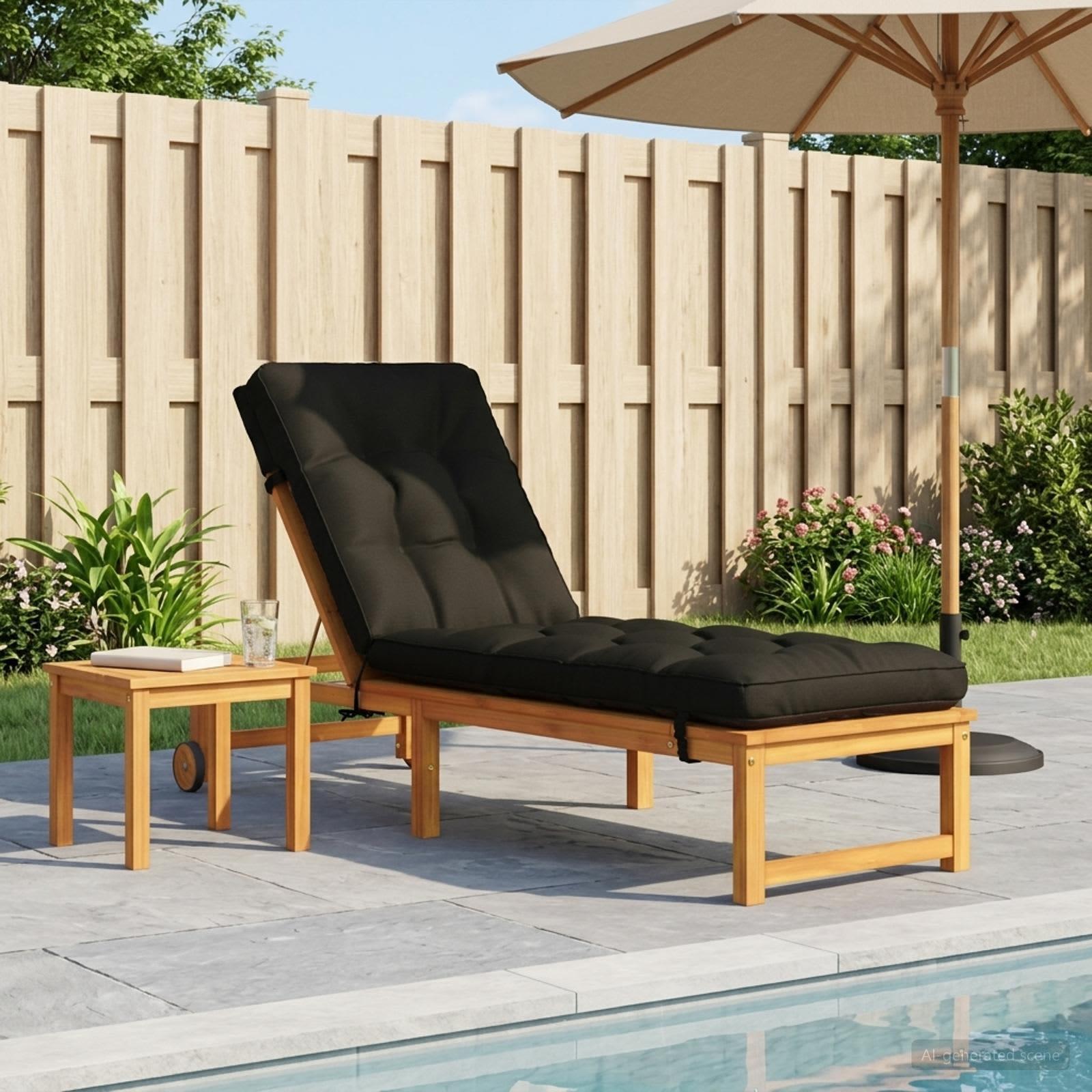 Solsengspude VIANEN i 100% polyester - sort 200 x 50 x 8 cm