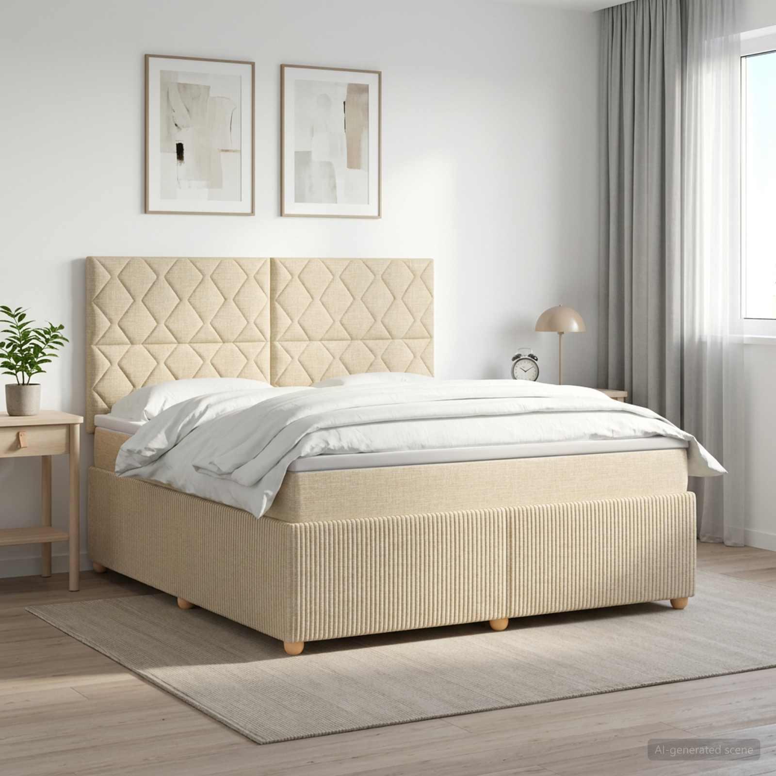 Boksmadras seng med topmadras 160 x 200 cm cremefarvet stof