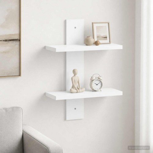 Væghylde i hvid 30 x 13,5 x 43 cm med 2 hylder i konstrueret træ