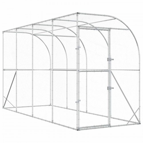 Hønsehus mod væg 600 x 150 x 215 cm i sølv galvaniseret stål