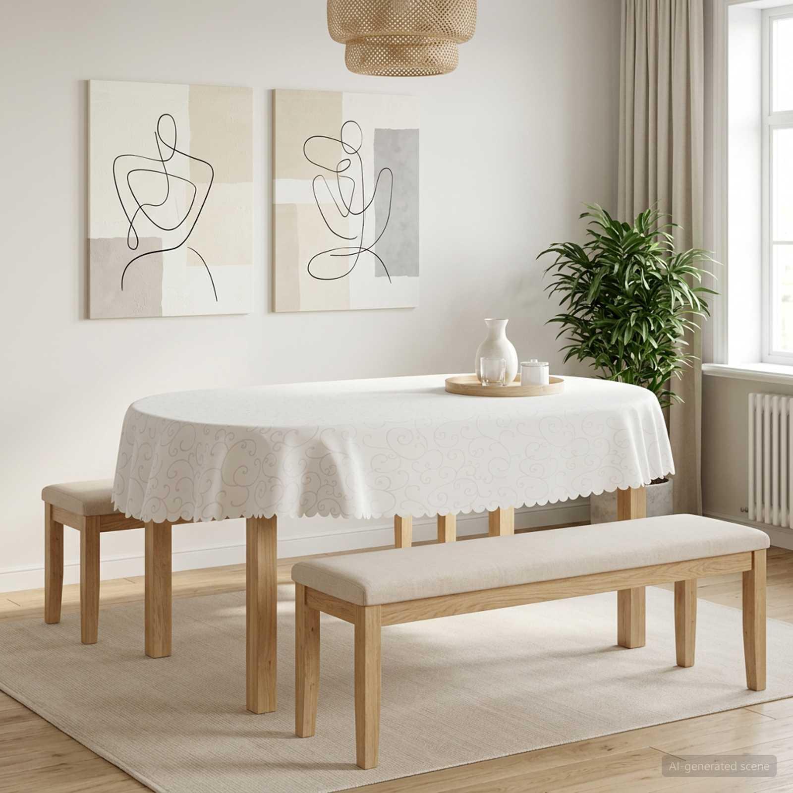 Bordklæde 5 stk. oval hvid 160 x 220 cm
