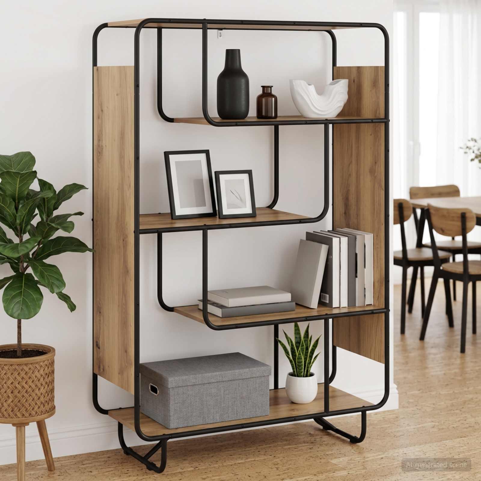 Highboard i artisan-eg 93,5 x 37,5 x 144 cm - åbent opbevaringsmøbel