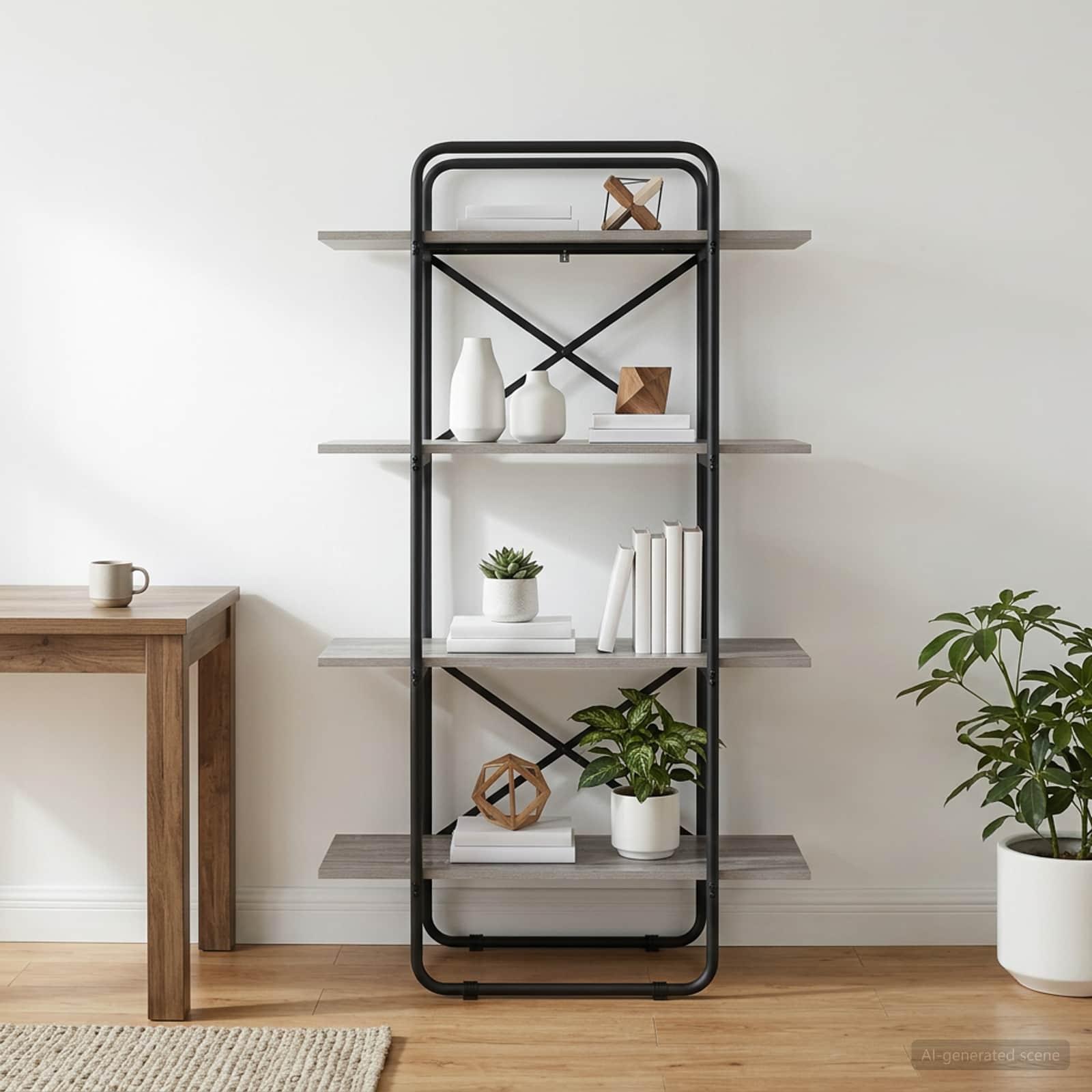 Bogreol med 4 hylder 80 x 35 x 140 cm PB Grå Sonoma