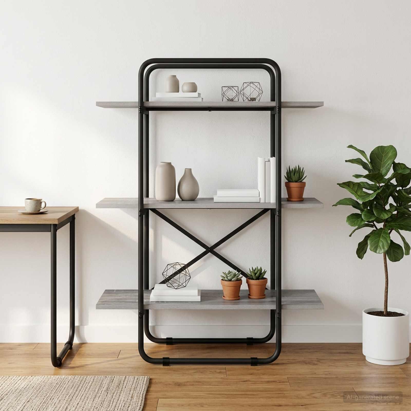 Bogreol med 3 hylder 80 x 35 x 105 cm PB Grå Sonoma