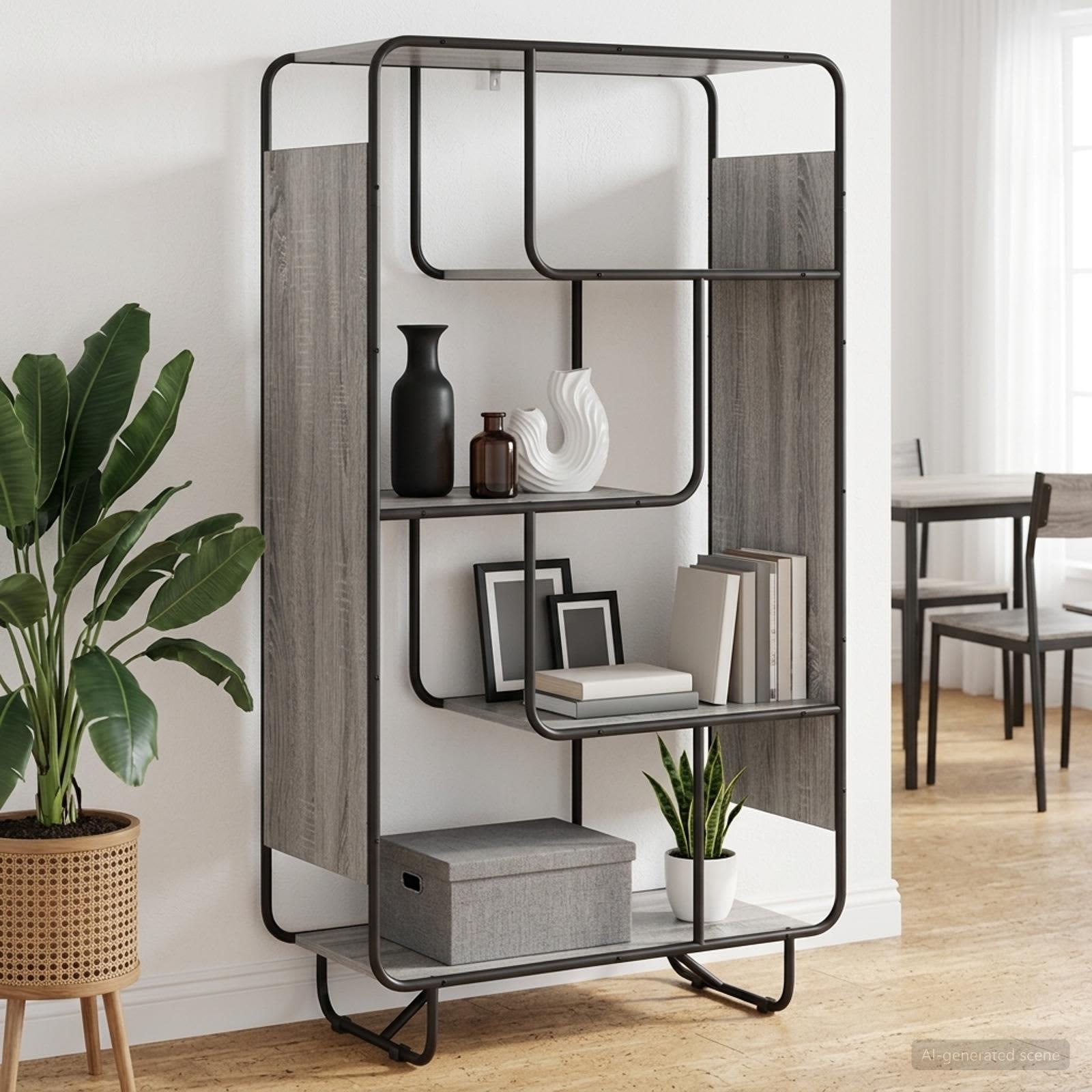 Highboard i grå sonoma 80 x 37,5 x 144 cm med 5 hylder