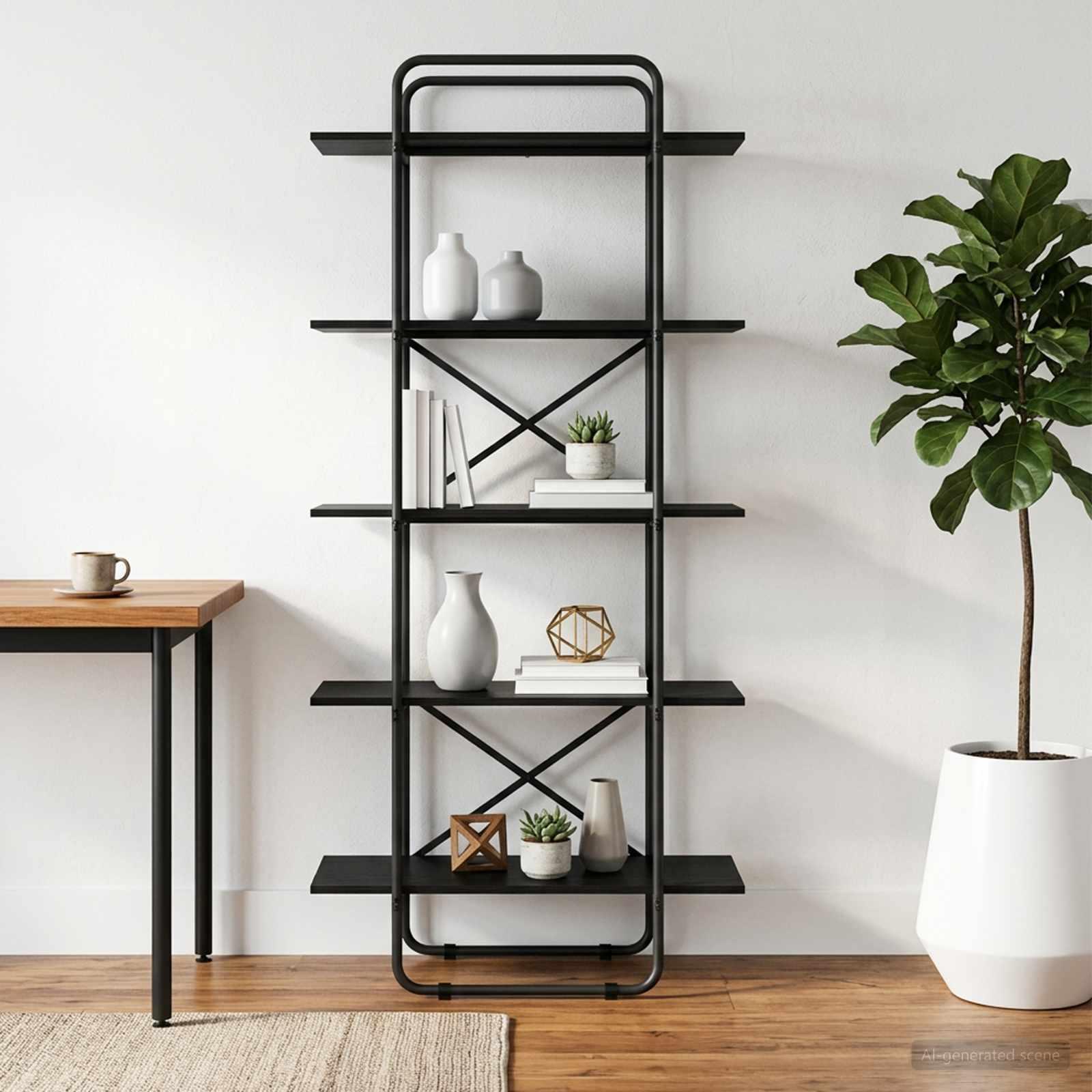 Bogreol med 5 hylder 80 x 35 x 175,5 cm sort eg