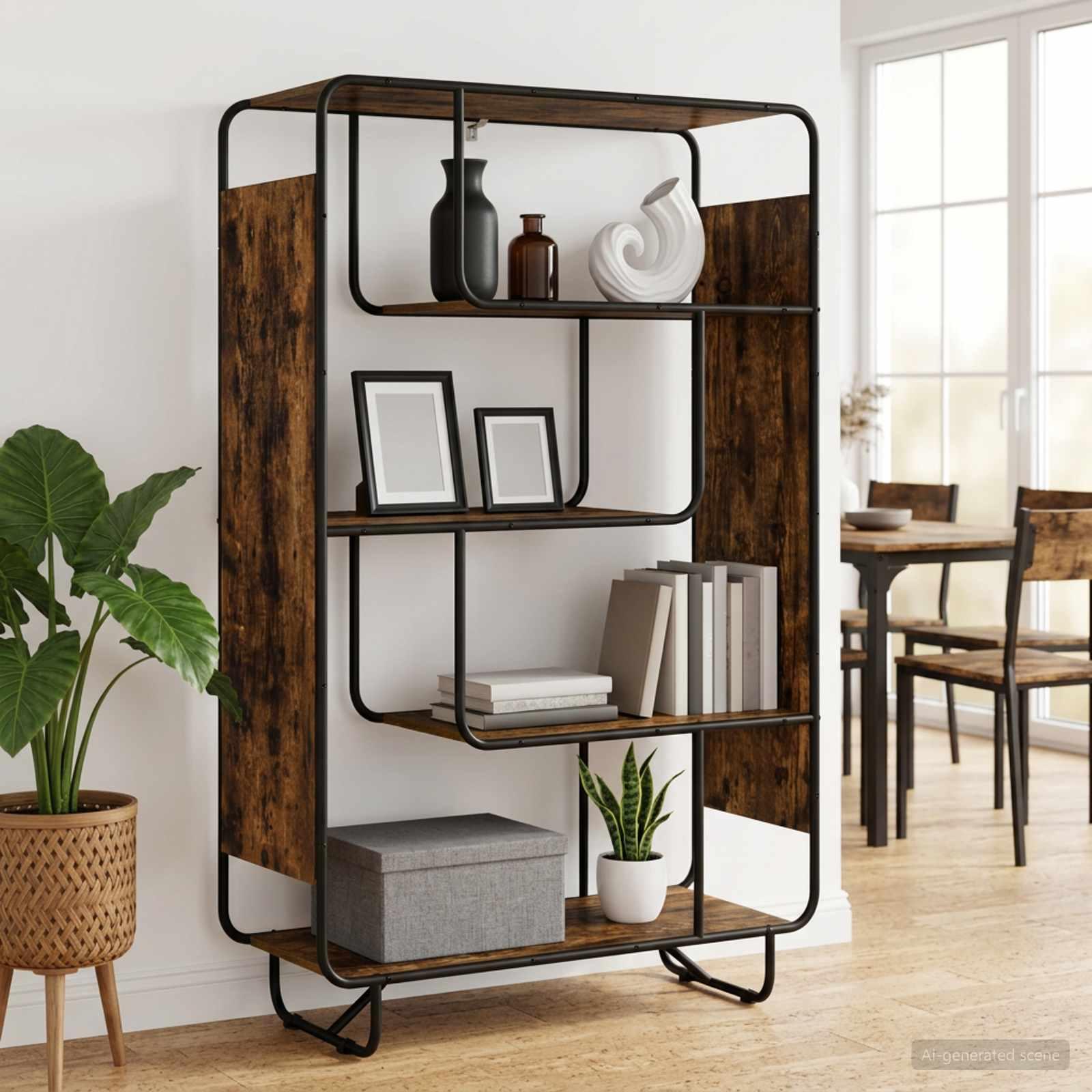 Highboard i røget eg 93,5 x 37,5 x 144 cm med 5 hylder