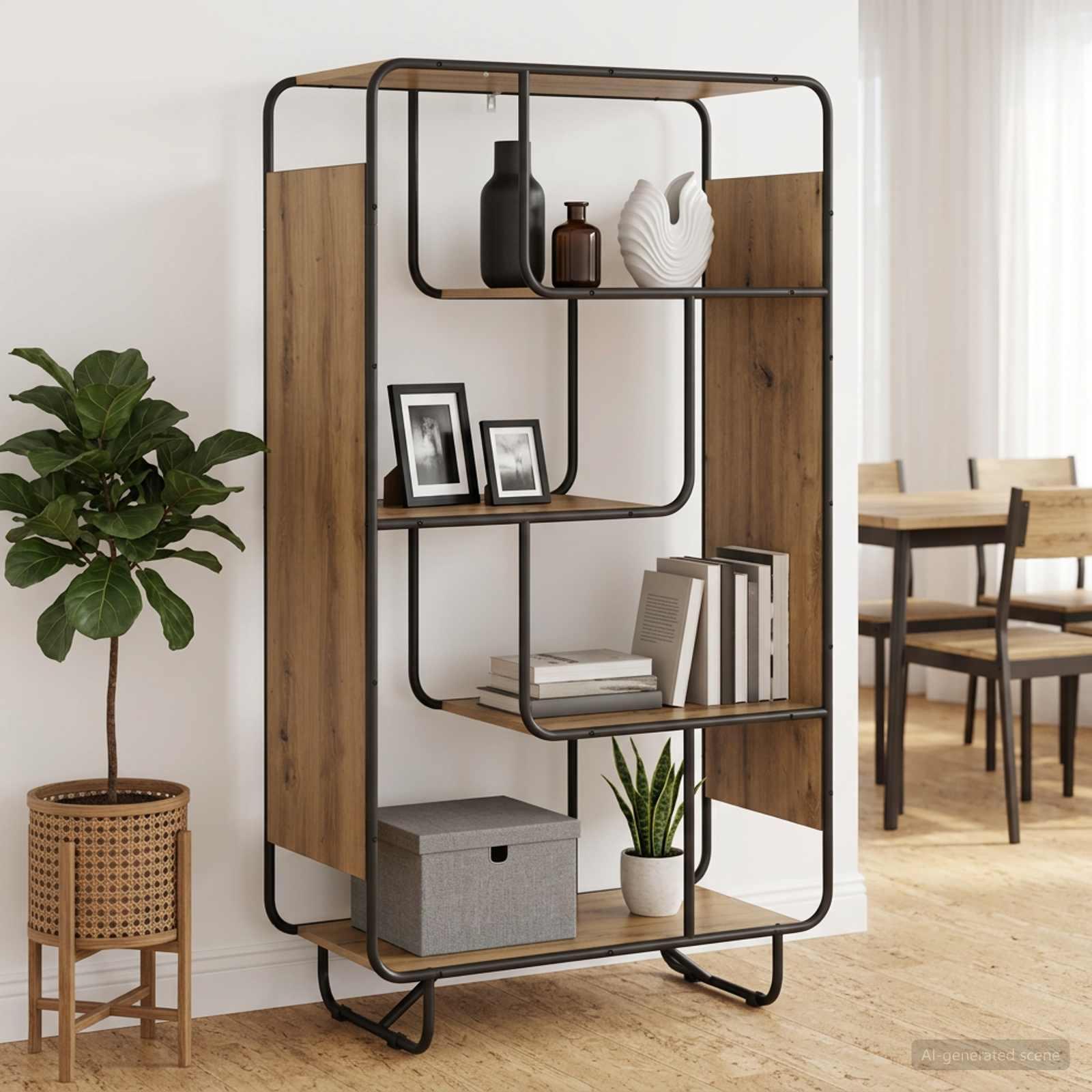 Highboard i artisan-eg 80 x 37,5 x 144 cm med 5 hylder