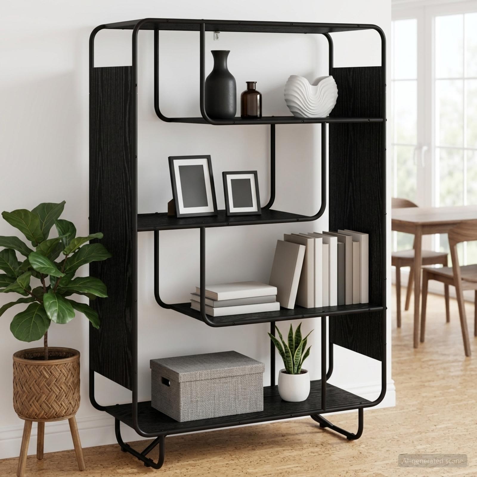 Highboard i sort eg 93,5 x 37,5 x 144 cm i konstrueret træ