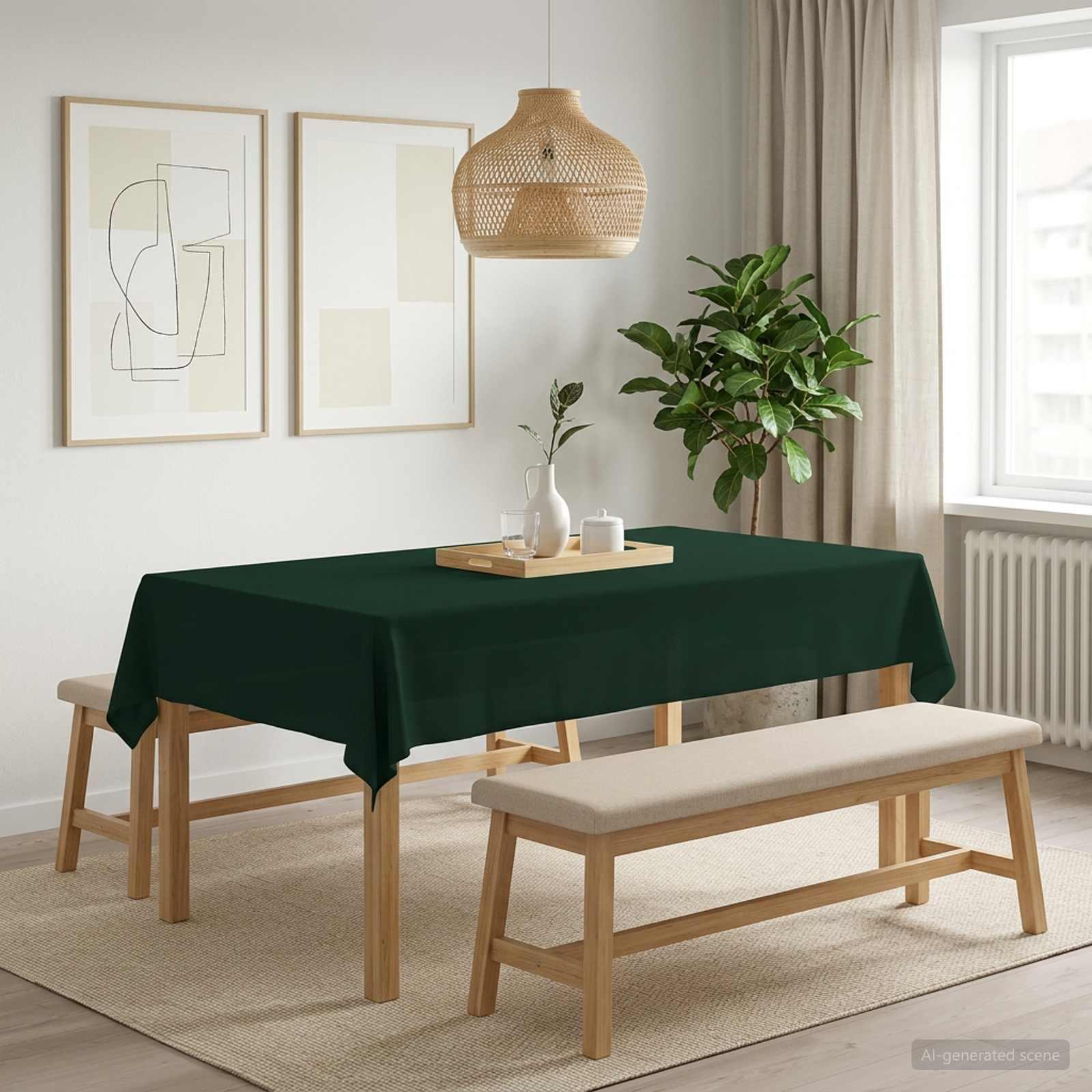 Bordklæde 5 stk. rektangulær mørkegrøn 140 x 260 cm polyester