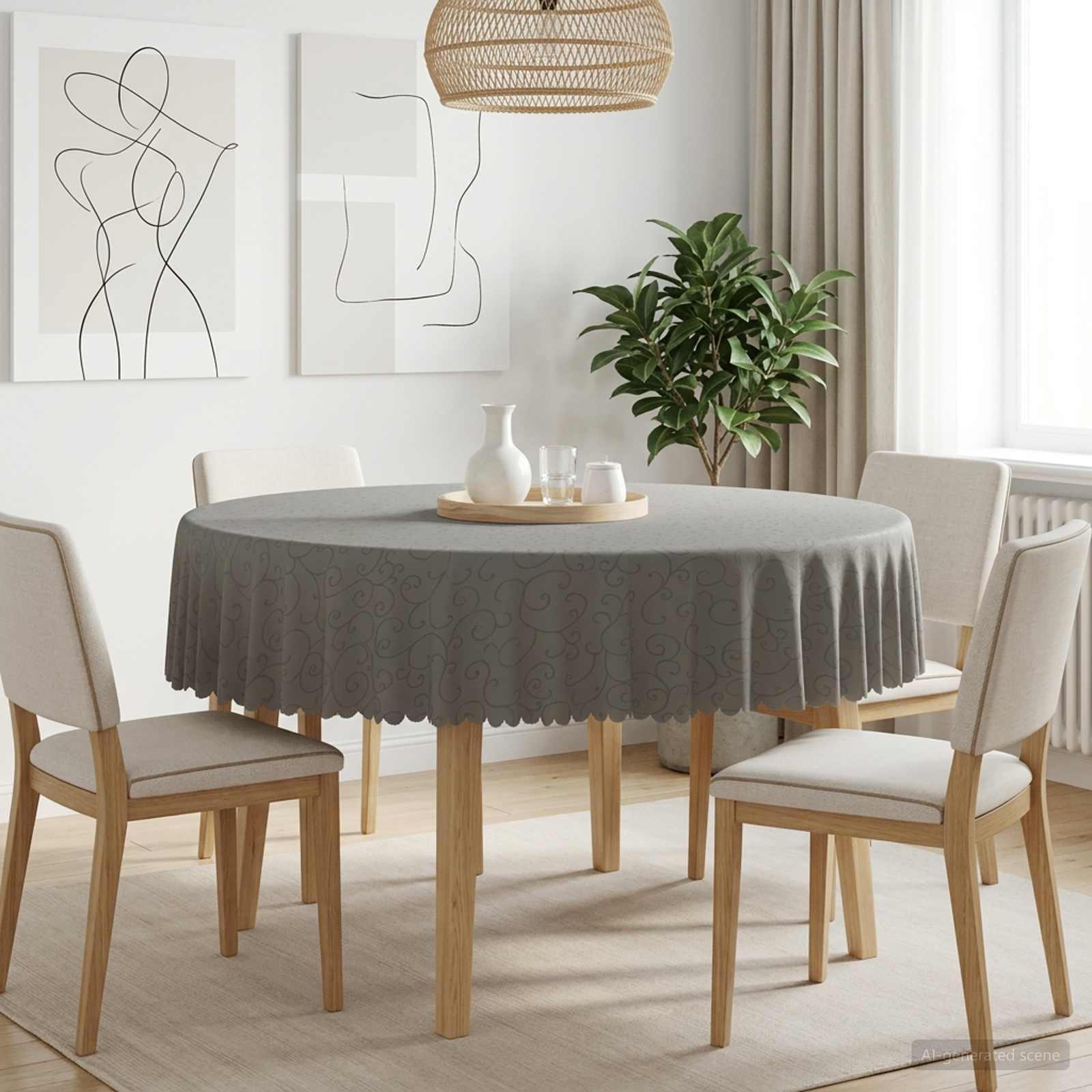 Bordklæde 5 stk. rund lysegrå Ø 180 cm jacquard