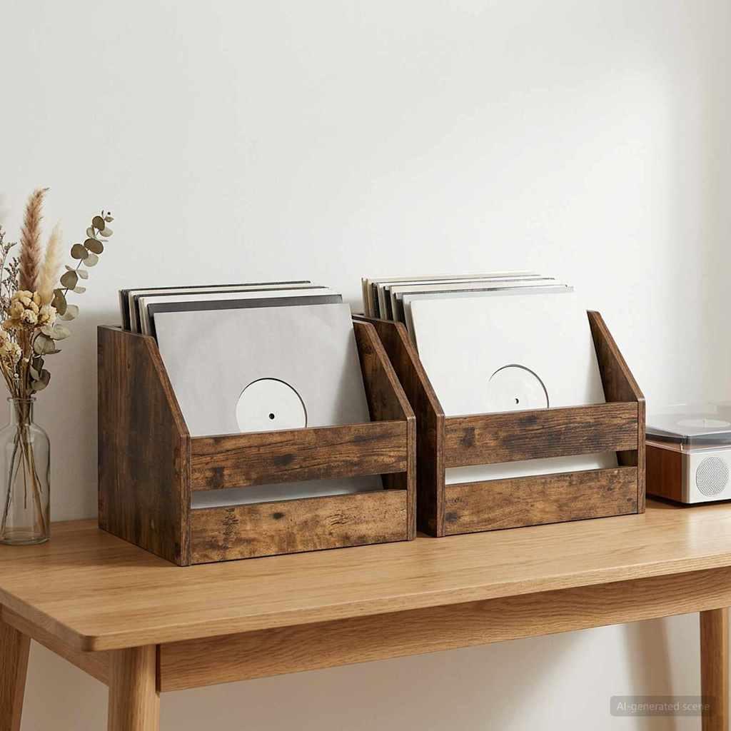 vidaXL Vinylalbum kasse 2 stk. Røget eg 38 x 30 x 29 cm